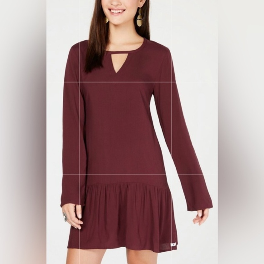 Hurley Cabo Dark Cranberry Red Ruffled Tiered V-Neck Dress NWT XS Ret $48